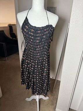Free People Black Floral Smocked Halter Midi Dress